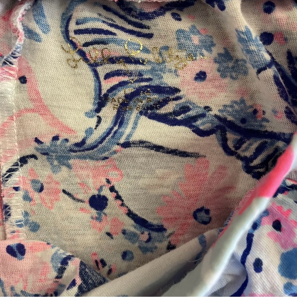 Lilly Pulitzer Girls XL Floral Shorts Pink Blue Tropical Print Pockets - Picture 3 of 7